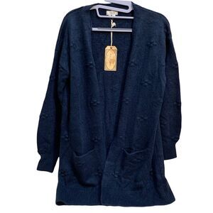 BOGO FREE! FAT FACE Womens BELLA BOBBLE Open Cardigan Sweater Sz 2 Navy Blue NWT